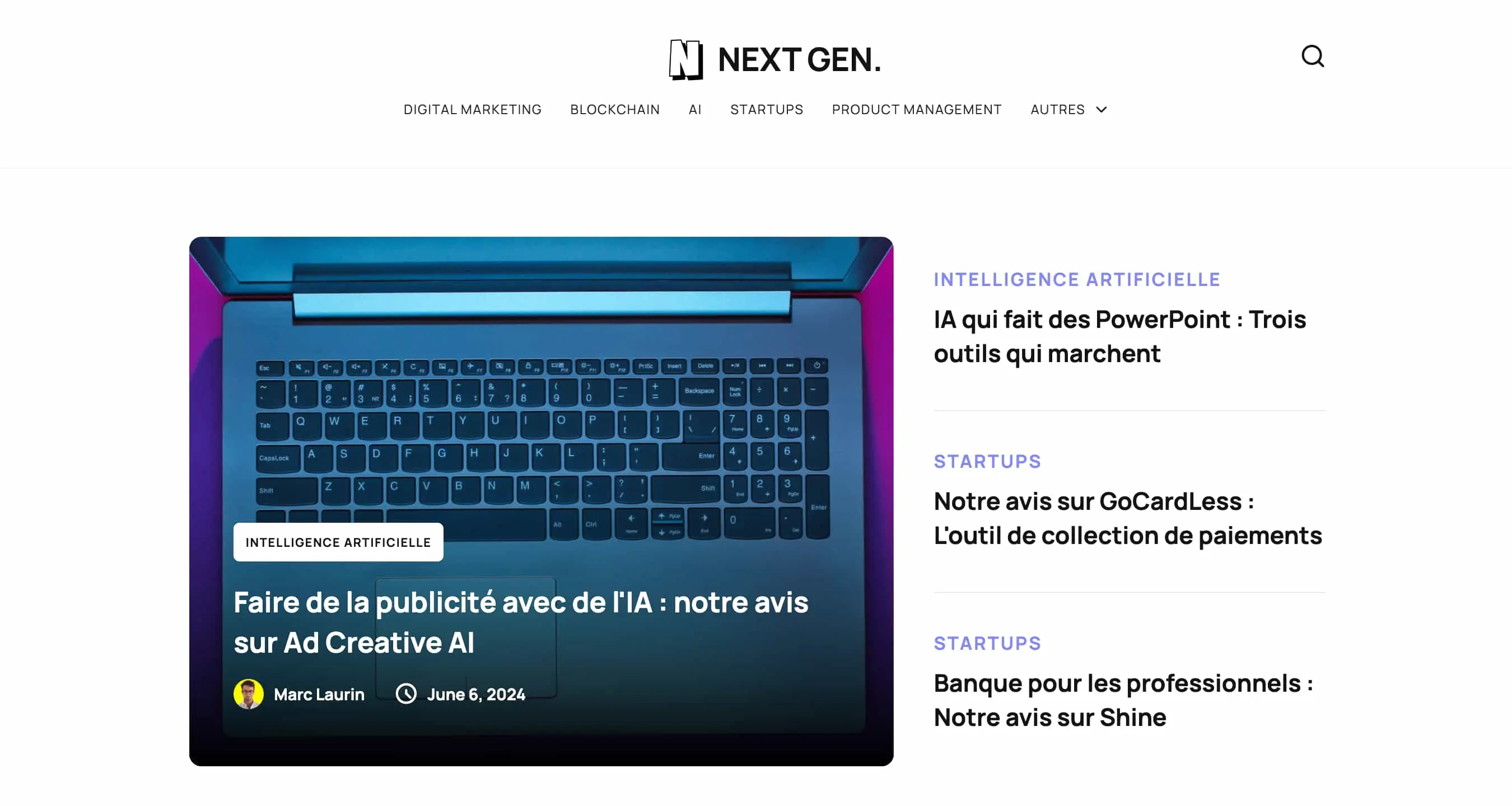 blog next gen website screenshot